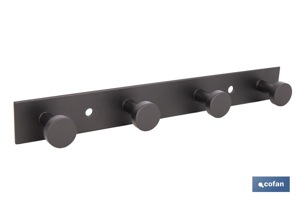 PERCHERO DE PARED NEGRO DE ACERO CON 4 POMOS 21,6 X 2,7 X 2,8 CM
