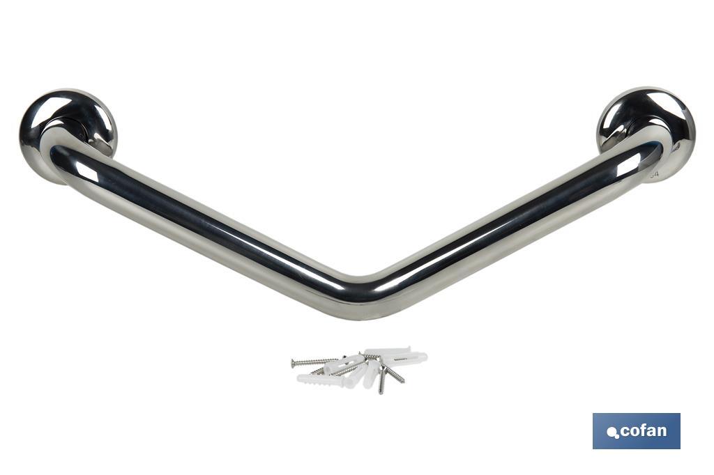 BARRA DE APOYO CON ANGULO DE 135º DE ACERO INOXIDABLE 304 (50 x 3.2 CM)