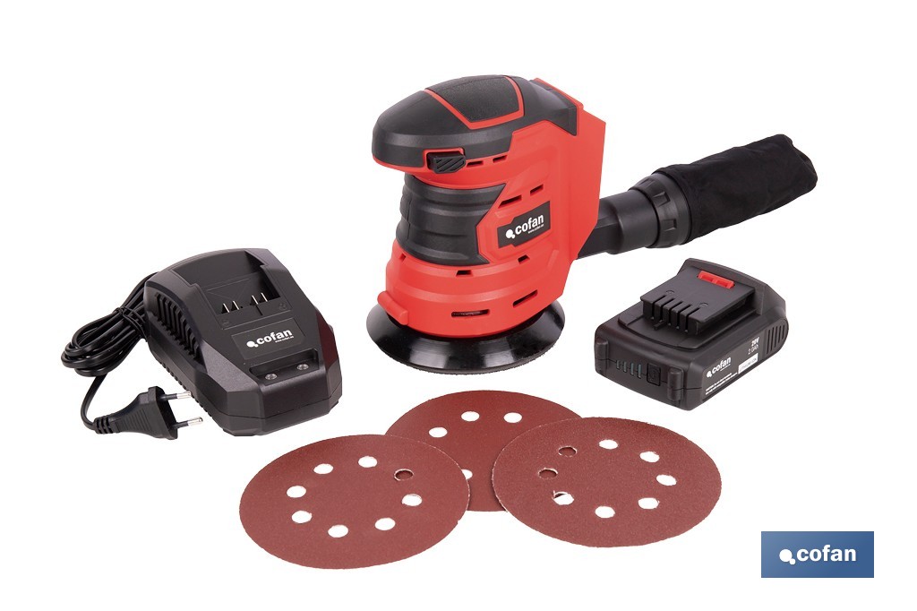 LIJADORA ORBITAL A BATERÍA Li-ion 20 V 125 MM 10000 RPM