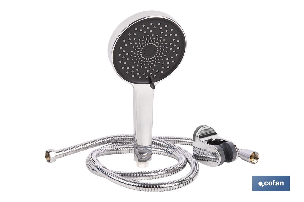 KIT DE DUCHA REDONDA CROMADO CON 3 FUNCIONES 125 X 280 MM