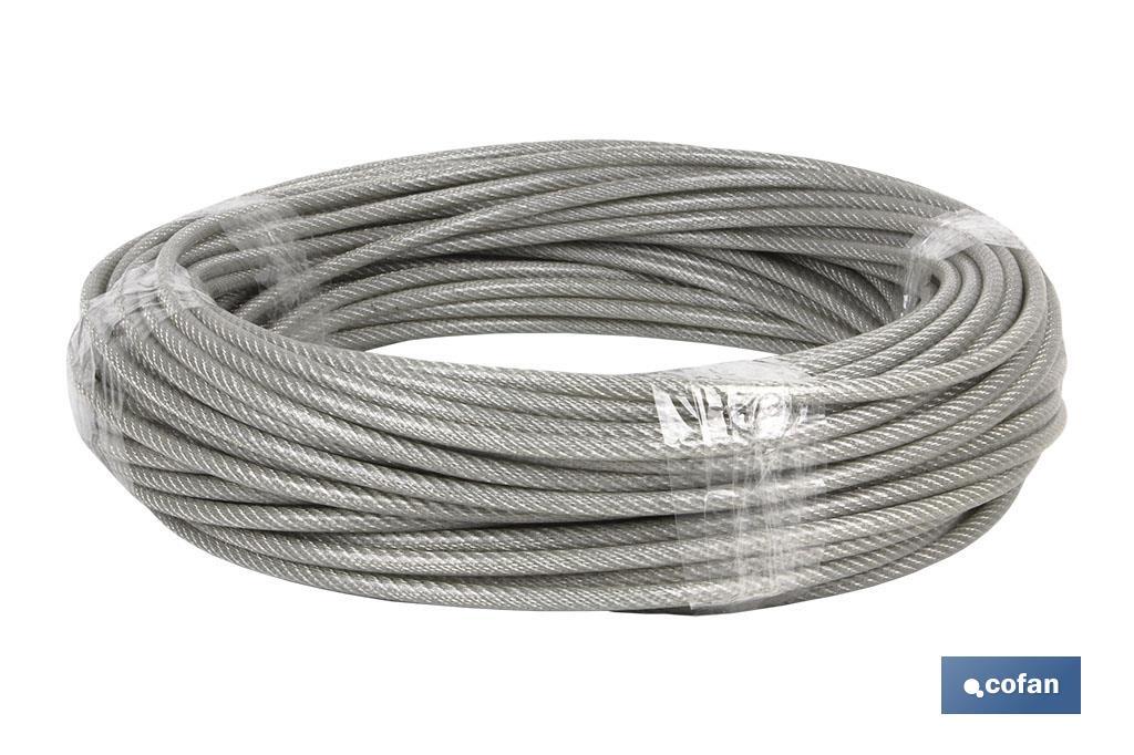 CABLE ACERO (5mm) 3X5MM 6X7+1 PLAST. (50M) CABLE ACERO (5mm) 3X5MM 6X7+1 PLAST. (50M)