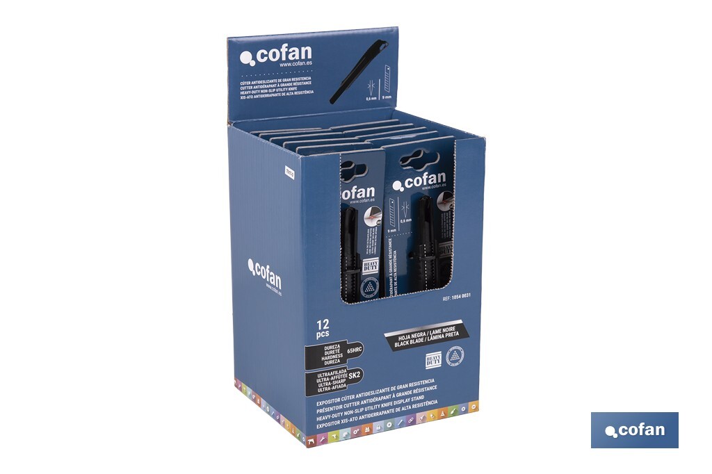 Expositor de cúteres antideslizantes | Incluye 12 cúteres de ABS| Disponible en diferentes medidas