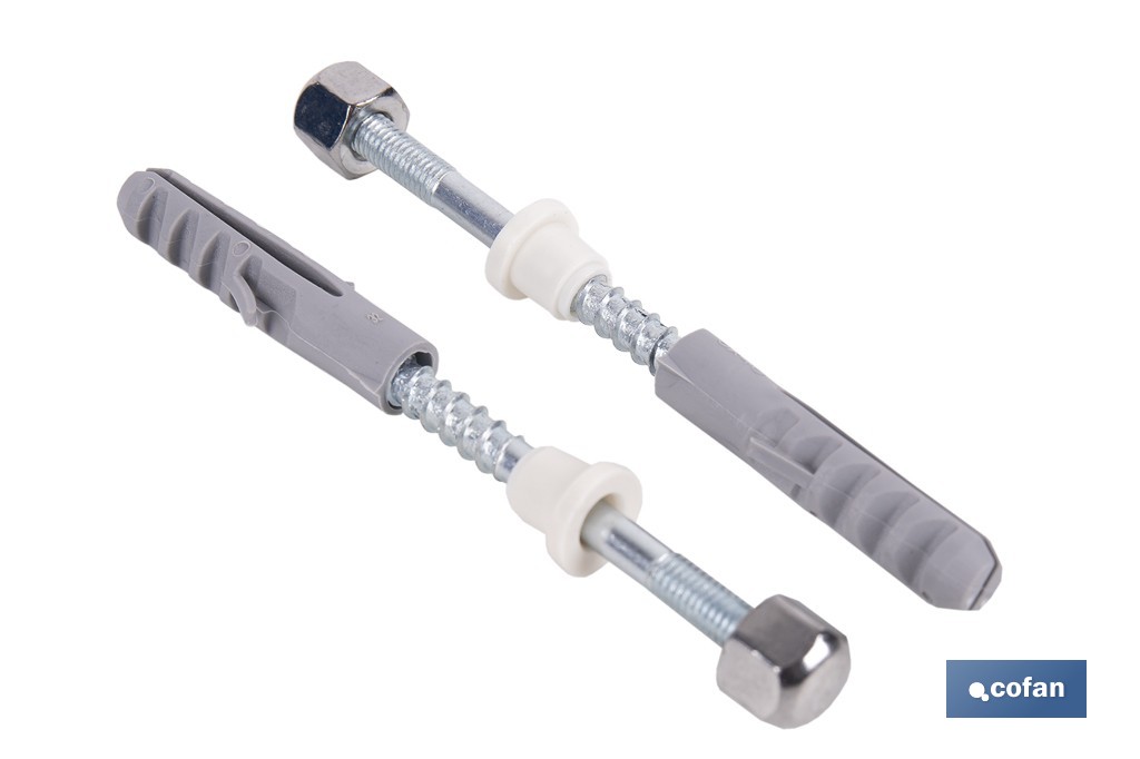 Kit de fijación para el inodoro o bidé | Conjunto de 2 espárragos, tapones y tacos | Disponible en diferentes acabados