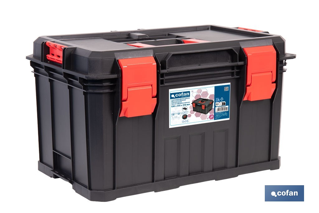 Caja de herramientas modular con separadores removibles y conectores | Capacidad de carga: 50 kg | Compatible con set modular |
