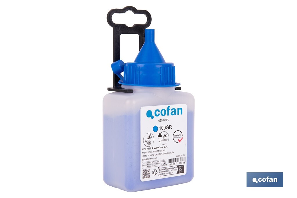 Frasco de polvo azul de trazado | Para plomada | Capacidad: 100, 250, 500 o 1000 g