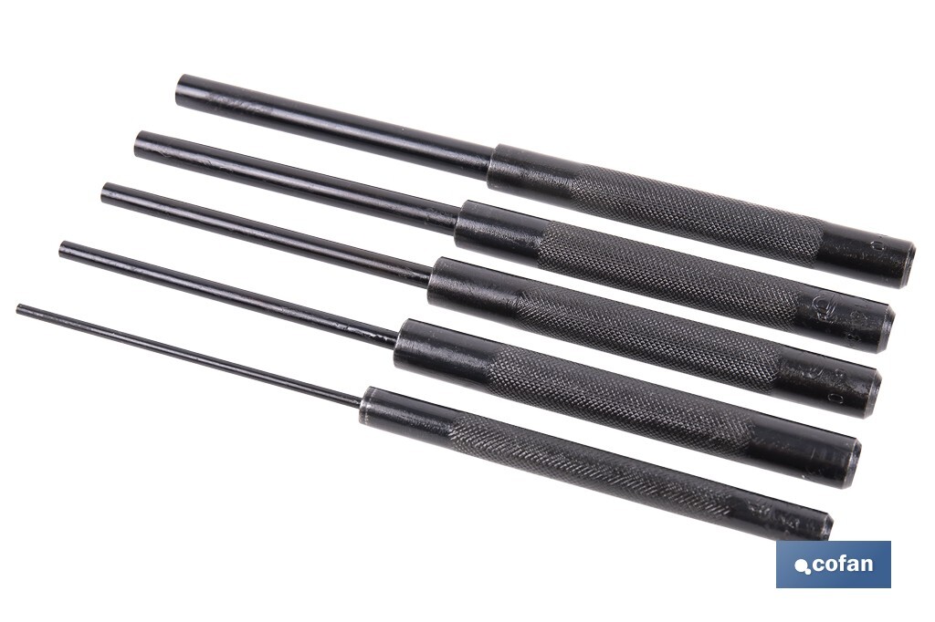 Set de 5 botadores cilíndricos | Diámetros: 3 - 10 mm | Fabricados en acero cromo vanadio templado | Uso Profesional e Industri