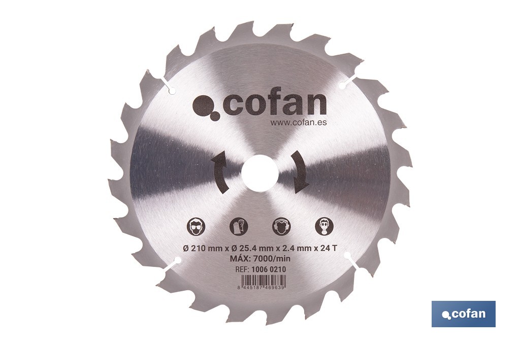 Hoja de sierra circular para madera Ø210 mm con 24 dientes | Disco de corte compatible con sierras ingletadoras | Cortes limpio