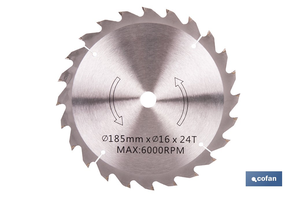 Hoja de sierra circular para madera Ø185 mm con 24 dientes | Compatible con sierras circulares | Corte limpio en madera, plásti
