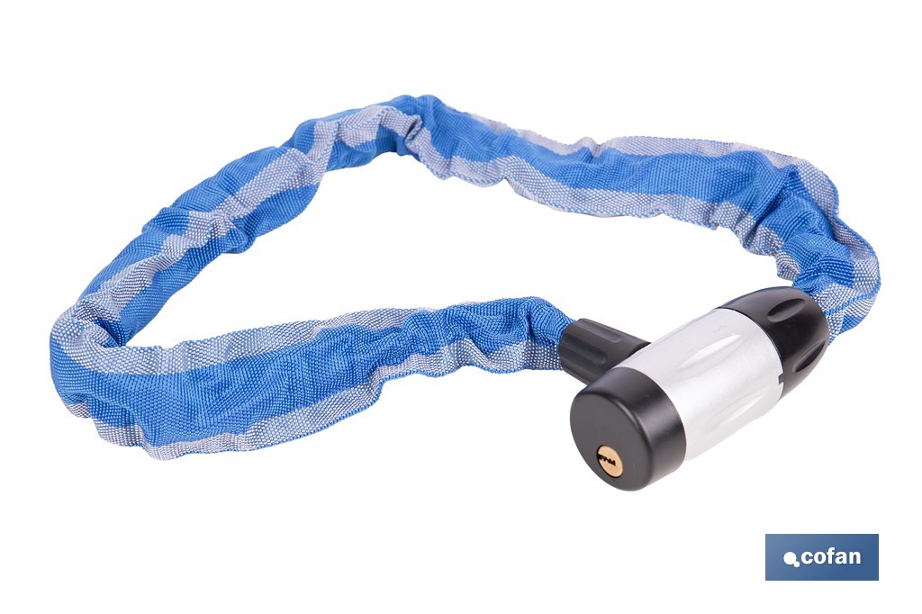 Candado de cadena de acero cementado | Cadena de Ø6 mm y longitud de 90 cm | Funda de nylon azul | Incluye 2 llaves de segurida