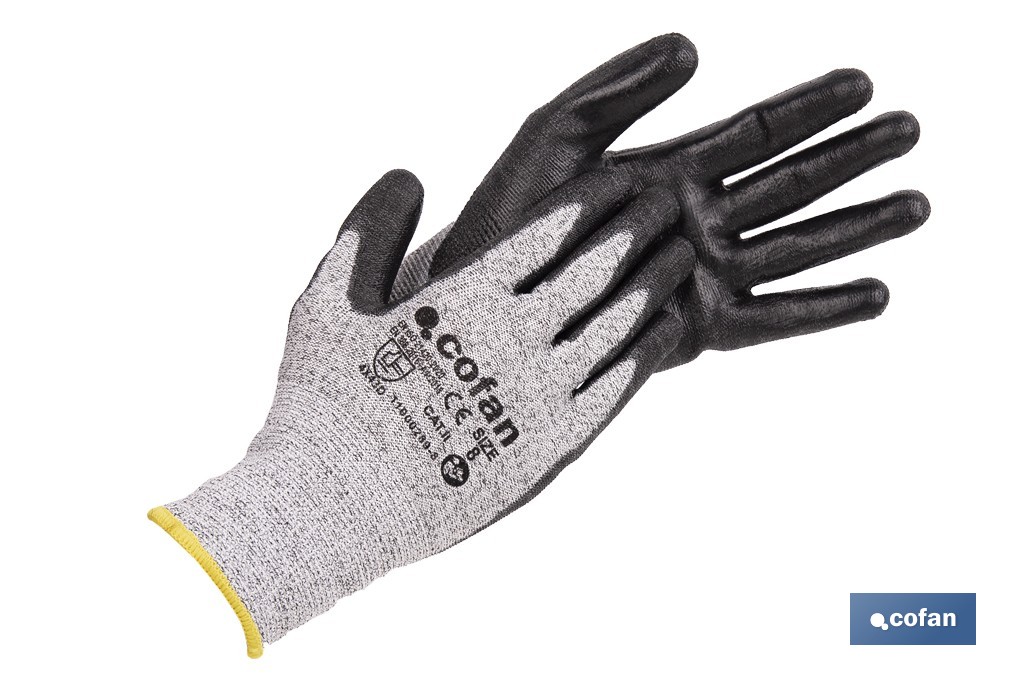 Guantes anticorte ultraligeros impregnados de PU negro | Protección mecánica | EN 388 4X43D – EN 21420 | Disponibles desde la t