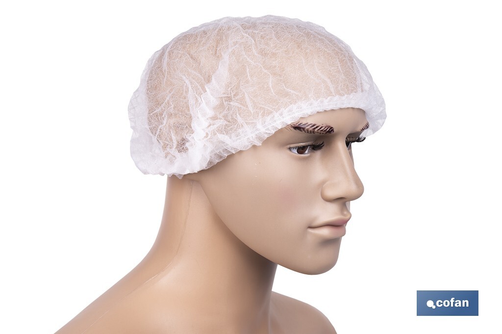 Gorro desechable | Color: blanco | Material: polipropileno | Plegado en acordeón | Disponible en packs de 100 unidades | Protec