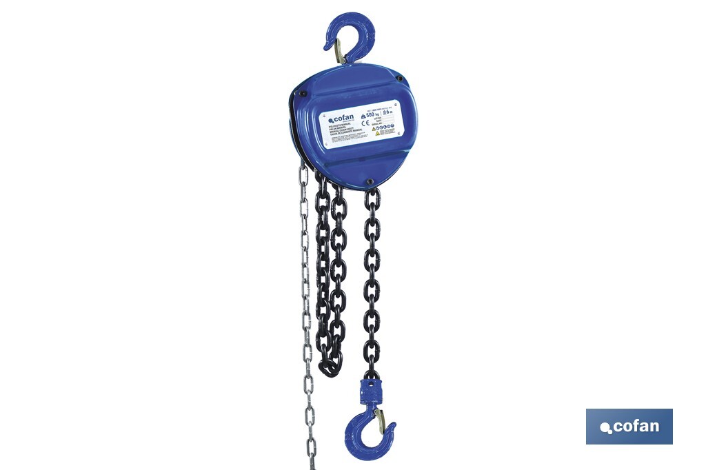 Polipasto de cadena manual | Altura de elevación: 6 m | Color: azul | Gancho resistente | Disponible en varias capacidades de c