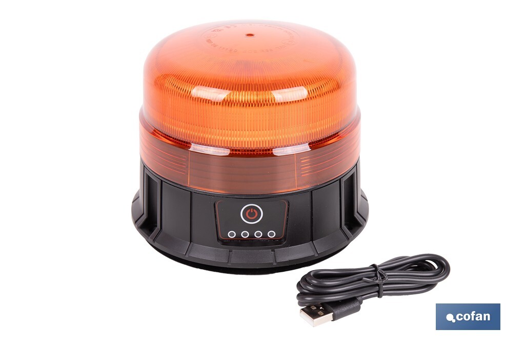 Luz emergencia rotativa 360° | Recargable USB-C | Base magnética | Certificada ECE R65 | Para vehículos industriales y agrícola