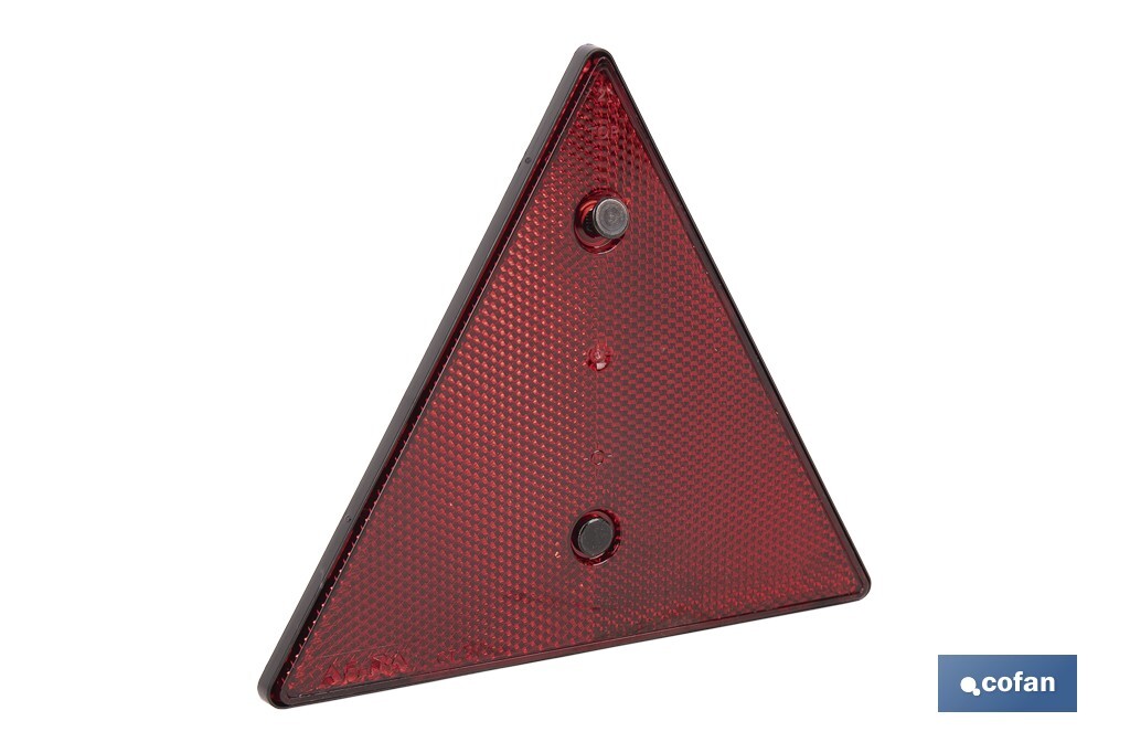 Catadióptrico triangular con agujero | Producto homologado | Disponible con o sin tornillos | Medidas: 155 x 137 mm