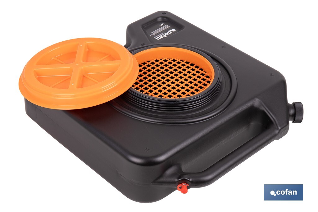 Recogedor de aceite usado | Capacidad: 14 litros | Material: HDPE | Bidón con tapa y filtro