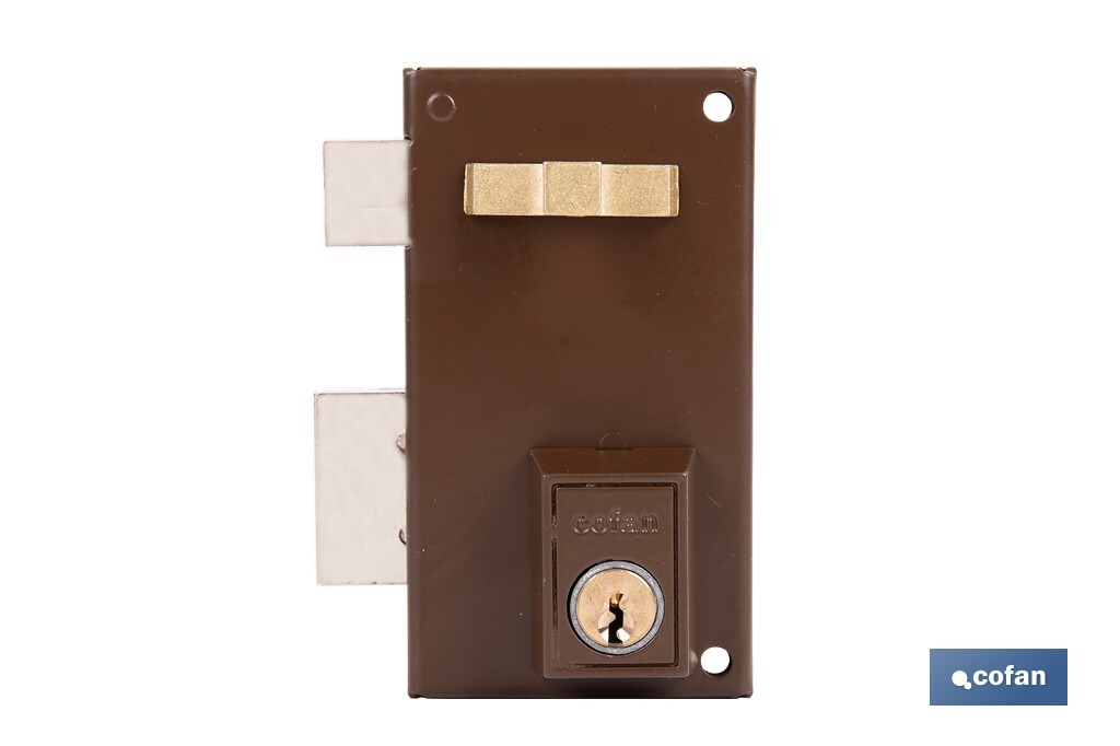 Cerradura de sobreponer de izquierda | Adaptable al modelo 56A | Cilindro de Ø25 mm | Incluye 3 llaves | Disponible en dos medi