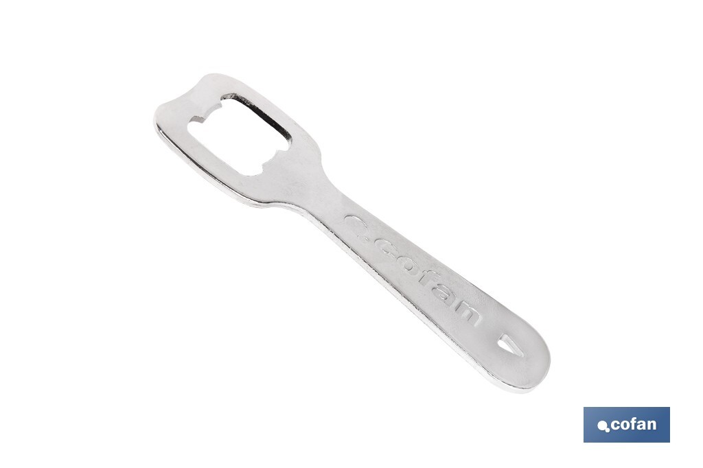 Abridor de botellas profesional | Material: acero cincado | Ideal para hostelería y uso doméstico | Medidas: 10,5 x 4 cm