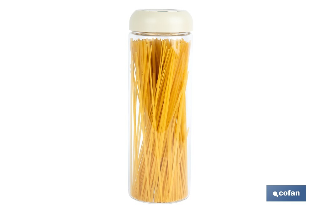 Bote de cocina de vidrio borosilicato | Tapa beige | Cierre a presión | Capacidad: 1,7 l | Almacenaje de alimentos | Medidas: Ø