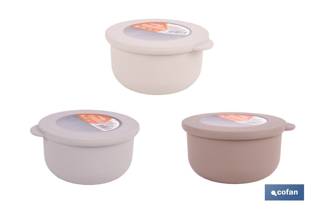 Set de 3 recipientes redondos con tapa | Capacidad: 100 ml, 250 ml, 500 ml | Material: PP + TPE | Colores aleatorios gris, marr