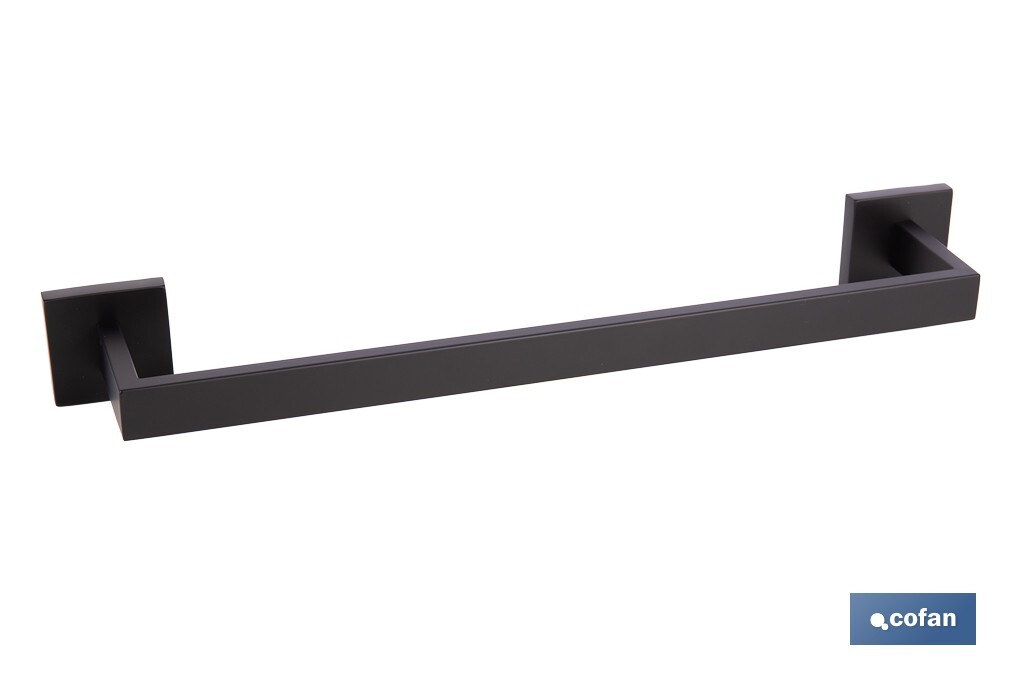 Toallero de baño negro mate | Material: acero inoxidable | Diseño cuadrado | Kit de fijación incluido | Medidas: 45 x 8 x 5,5 c