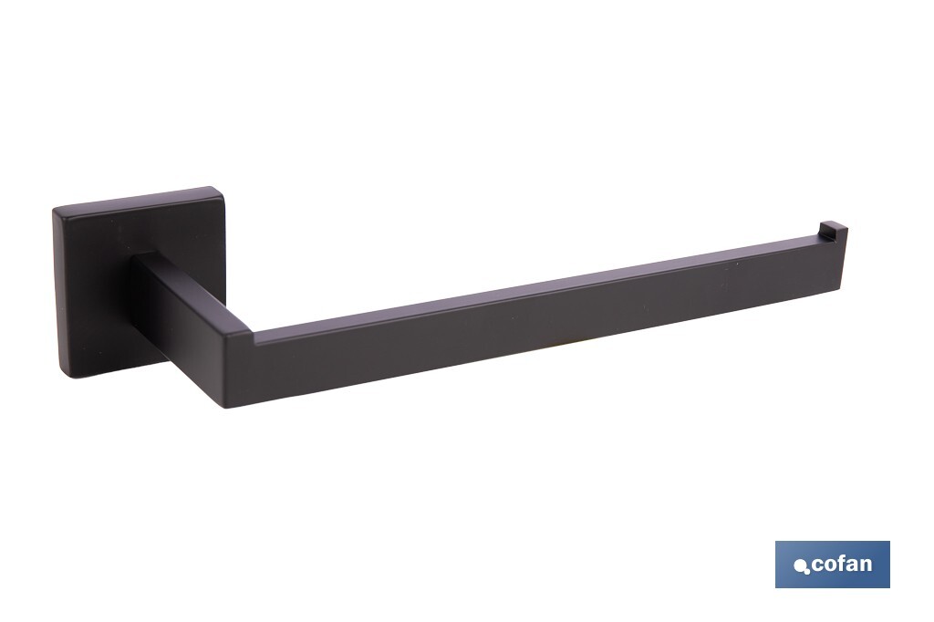 Toallero de baño negro mate | Material: acero inoxidable | Diseño cuadrado | Kit de fijación incluido | Medidas: 27 x 8 x 5,5 c