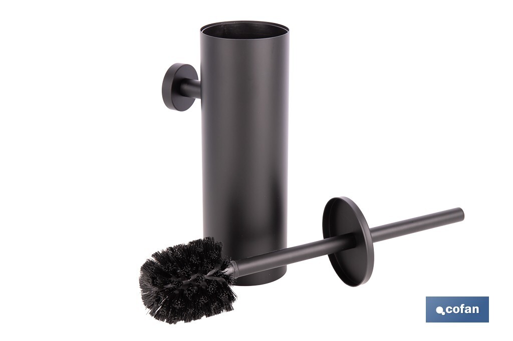 Escobillero de pared negro mate | Material: acero inoxidable | Diseño redondo | Medidas: 9,1 x 12,9 x 39 cm