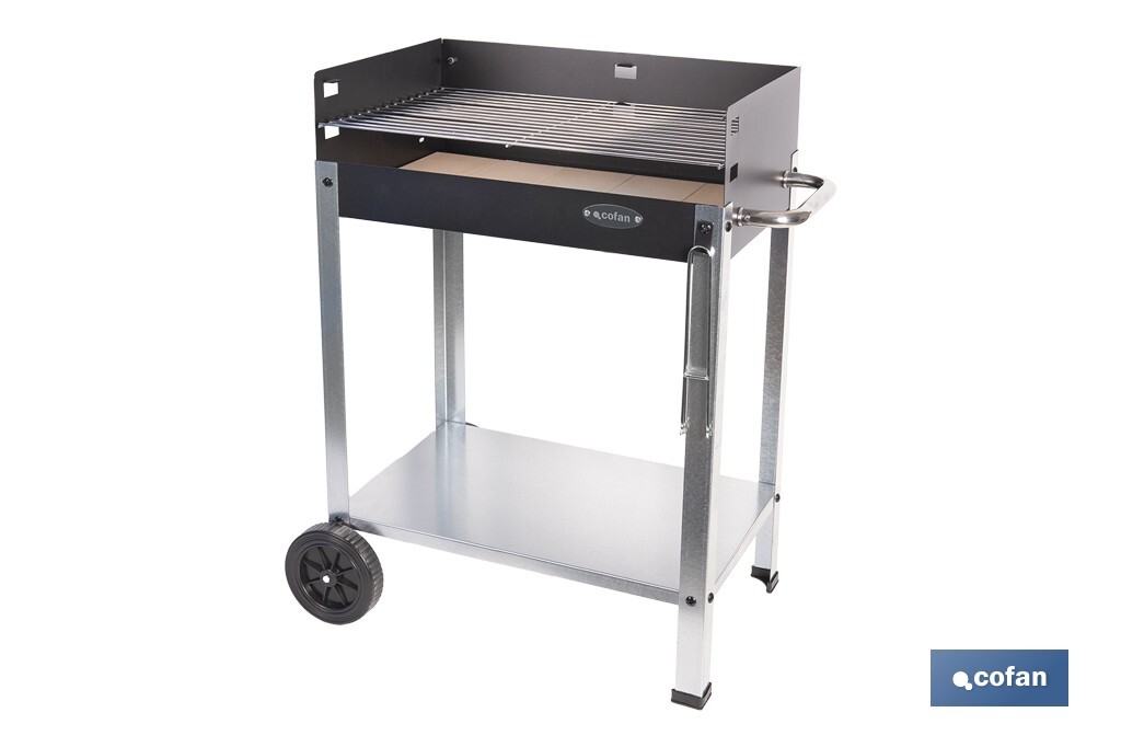 Barbacoa de carbón con ruedas | Parrilla regulable | Ladrillo refractario | Fácil de transportar y estable | Medidas: 56,7 x 36
