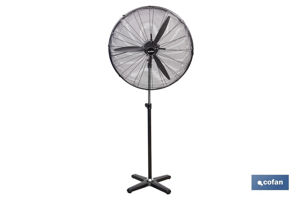 Ventilador industrial de pie con 3 velocidades en color negro | Potencia: 200 W | Gran caudal de aire | Oscilación 80° | Medida