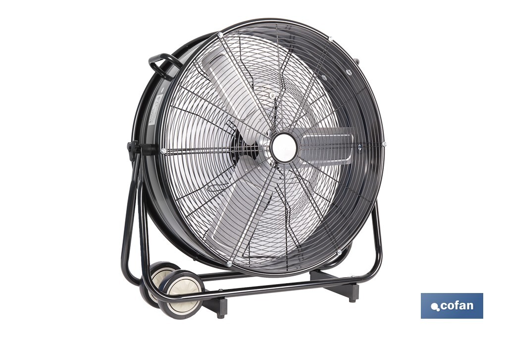 Ventilador industrial de suelo con 3 velocidades | Potencia: 250 W | Color: negro | Ángulo ajustable | Con ruedas y asa metálic