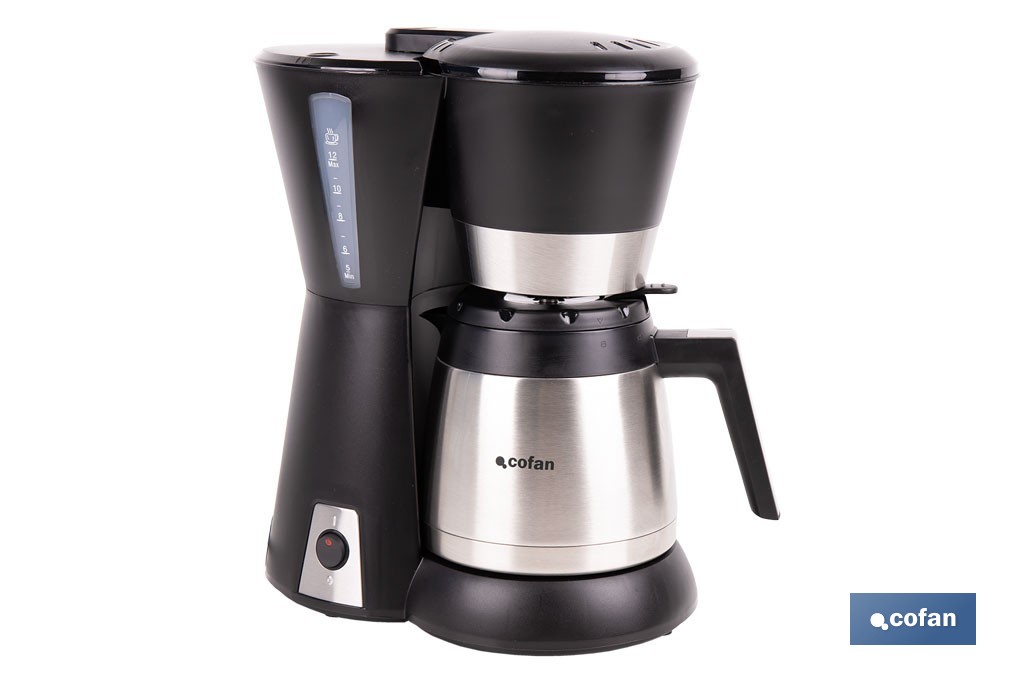 Cafetera eléctrica de goteo con jarra termo de 1,2 l | Potencia: 800 W, capacidad para 12 tazas | Filtro permanente