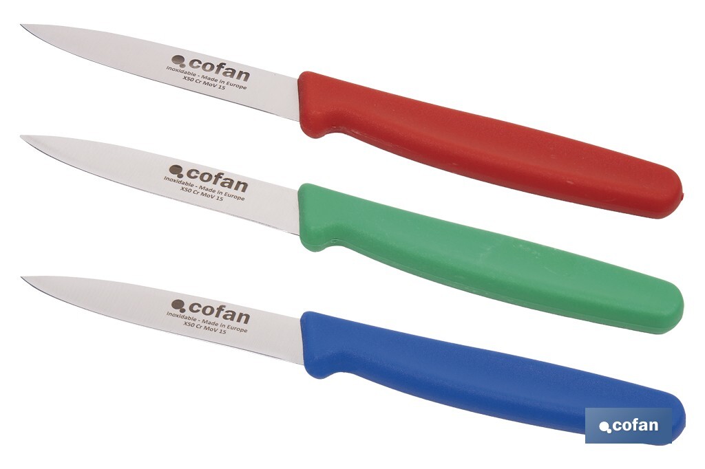 Pack de 3 cuchillos puntilla de acero inoxidable | Mango antideslizante | Apto para lavavajillas