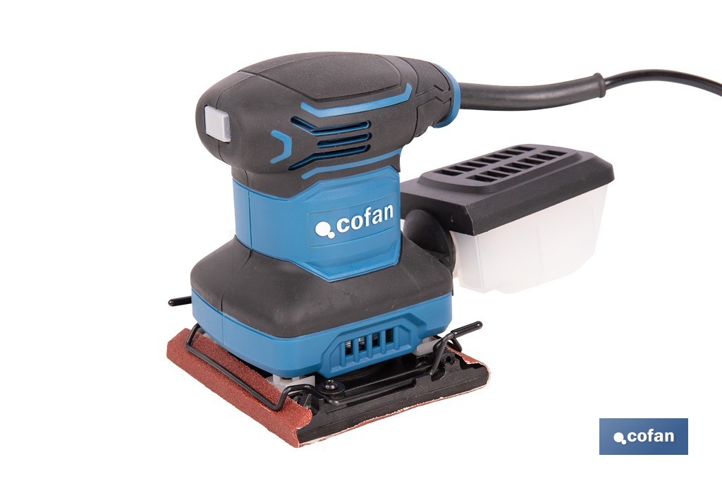 Lijadora orbital eléctrica 200 W 14 000 rpm, aspiración de polvo | Base de velcro con 8 agujeros | Ideal para madera, plástico 