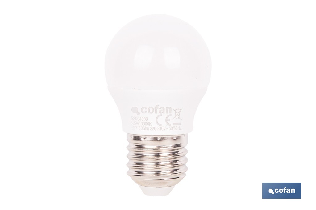 Bombillas LED esféricas E27 6,5 W 806 lúmenes | Ahorro de energía y larga duración 15.000 h de vida | Disponibles en 2 temperat