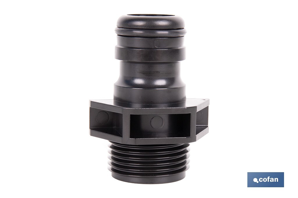 Adaptador de polipropileno con rosca macho antifugas | Ligero y resistente | Adecuado para riego y mangueras | Disponible para 